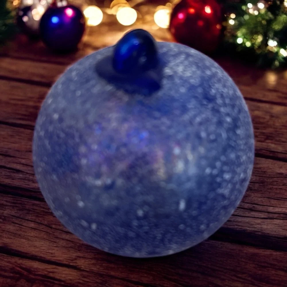 Crate & Barrel Colbalt Blue Frosted Hand Blown Art Glass Ball Ornament Decor